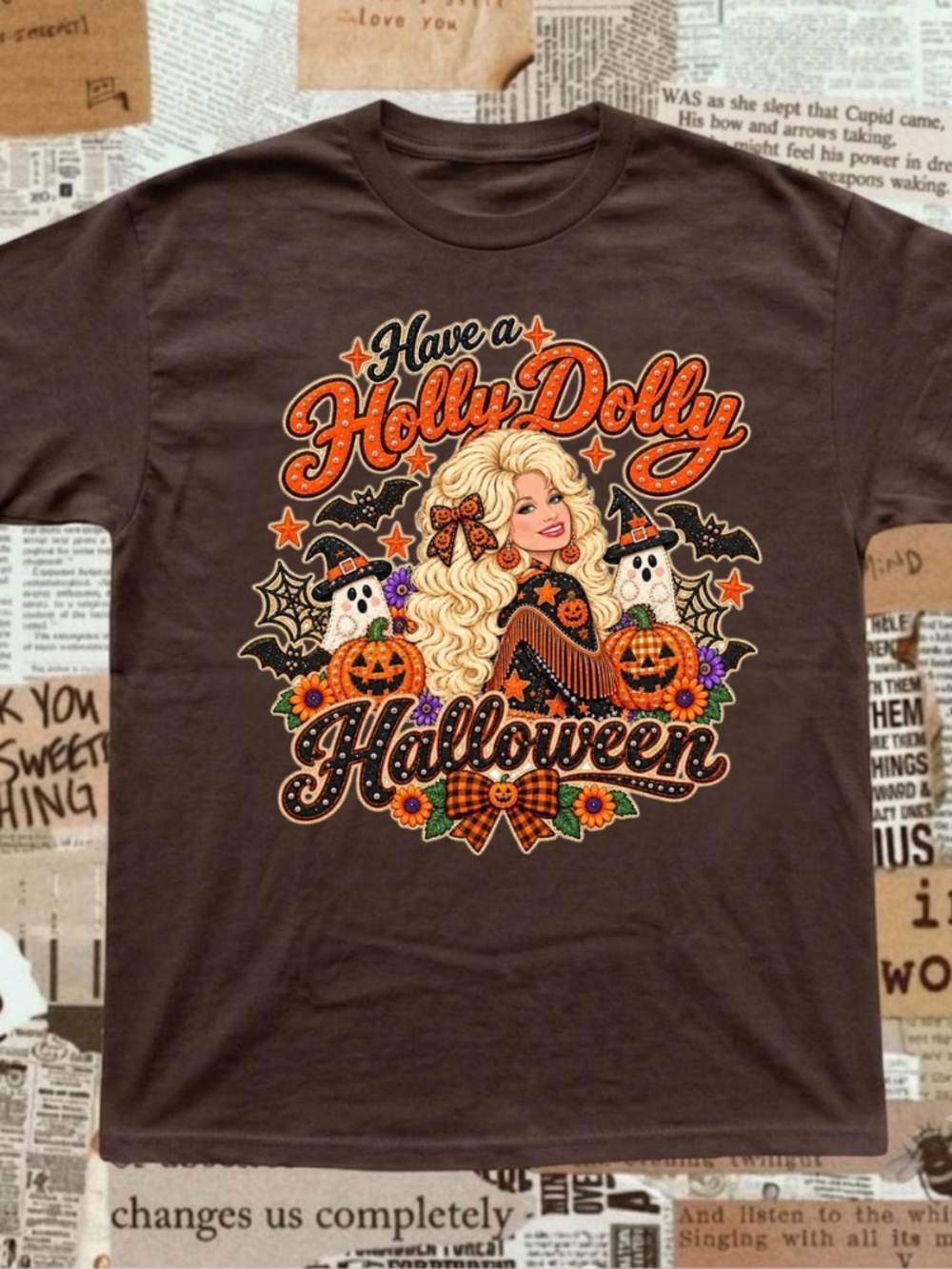 Dolly Parton Have A Holly Dolly Halloween Ghosts Bats Pumpkins T-Shirt